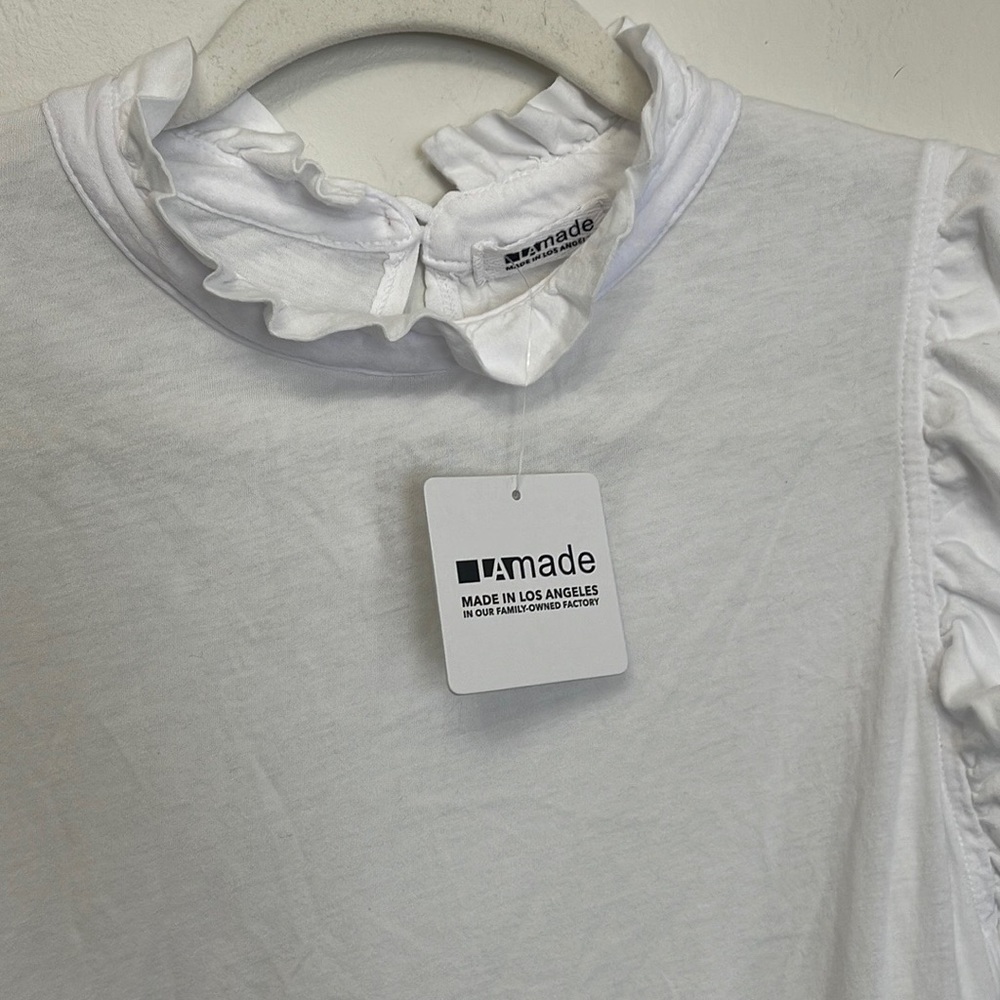 NWT LA made Women’s Small White Ruffle Sleeves Tee Shirt - Picture 5 of 9